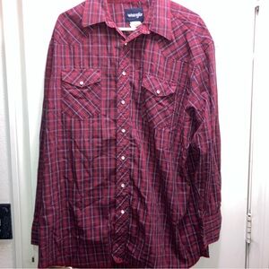 Wrangler Long Sleeve Pearl Snap Shirt XL Western Cowboy Ranch Rodeo Plaid